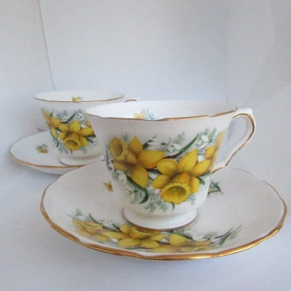 Vintage Teacup & Saucer Royal Kent Enland Bone China floral Spring Daffodils